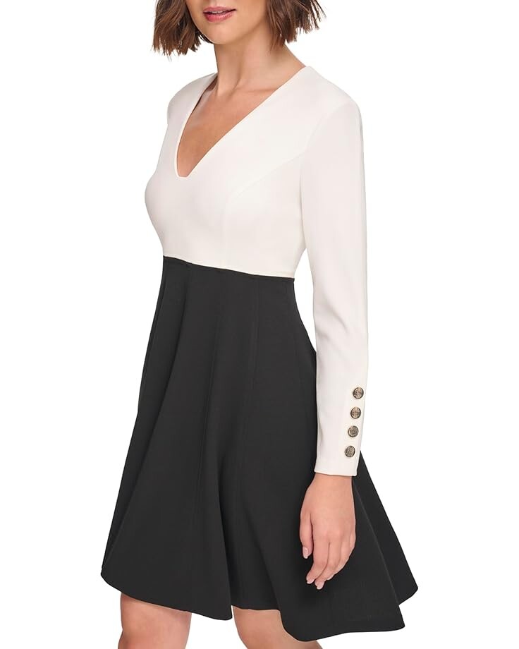 

Платье Tommy Hilfiger Long Sleeve Scuba Crepe Color-Block Fit-and-Flare, цвет Cream/Black