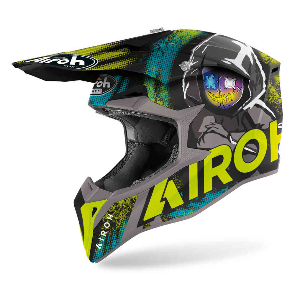 Шлем для мотокросса Wraap Alien Airoh, черный матовый/желтый
