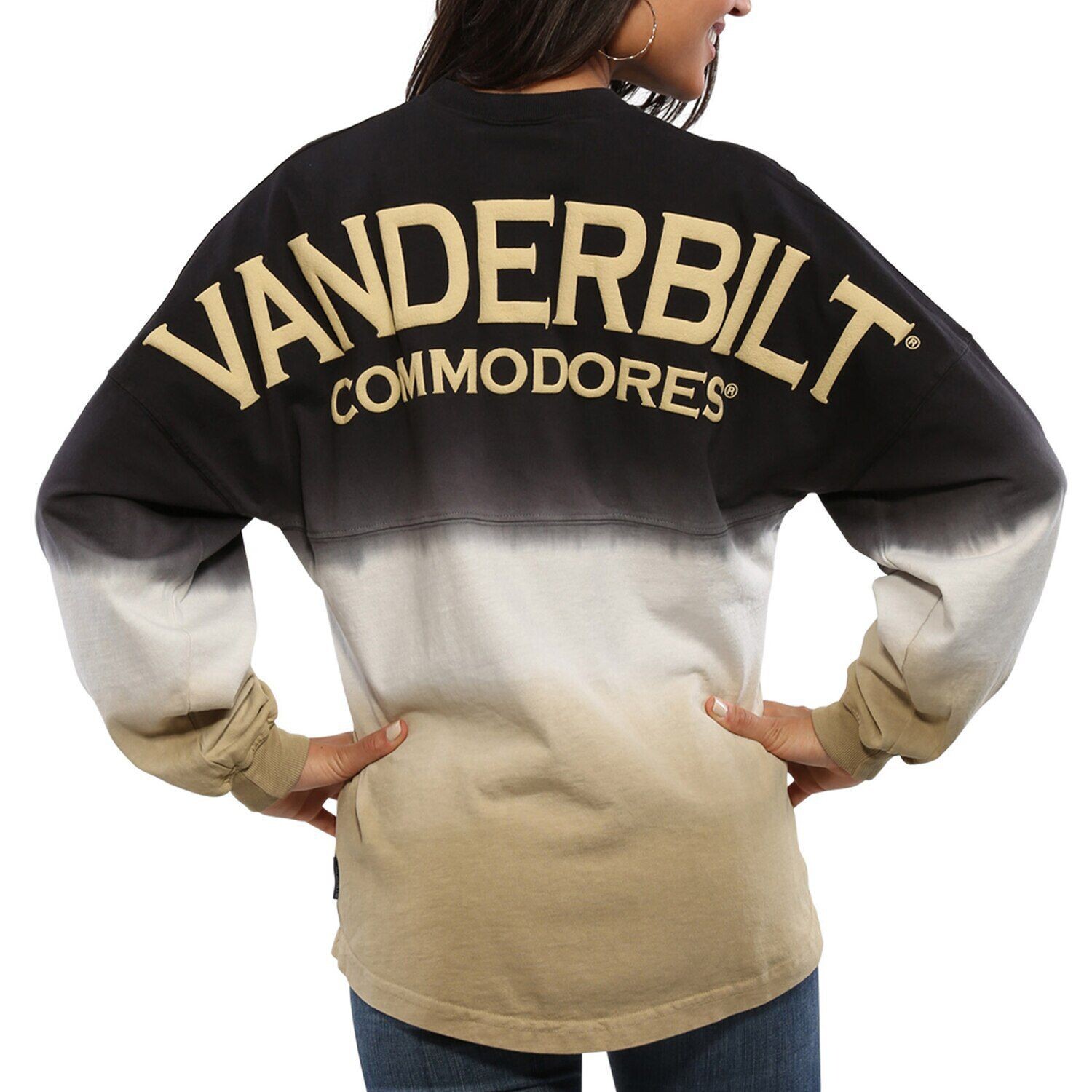 

Женский черный джерси Vanderbilt Commodores с длинными рукавами и омбре, окрашенный окунанием Spirit