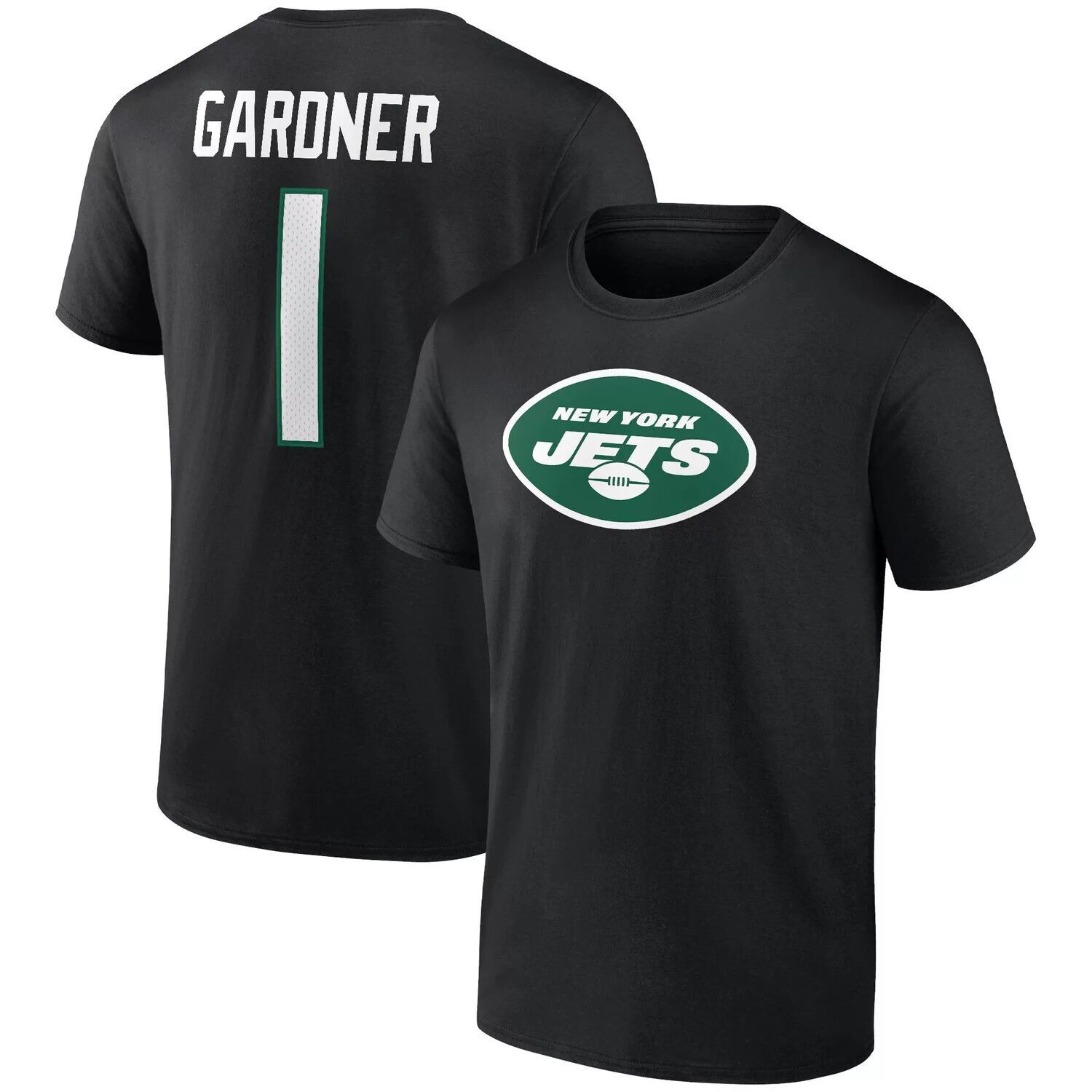 

Мужская черная футболка Fanatics с фирменным соусом Gardner New York Jets со значком игрока, именем и номером, Черный