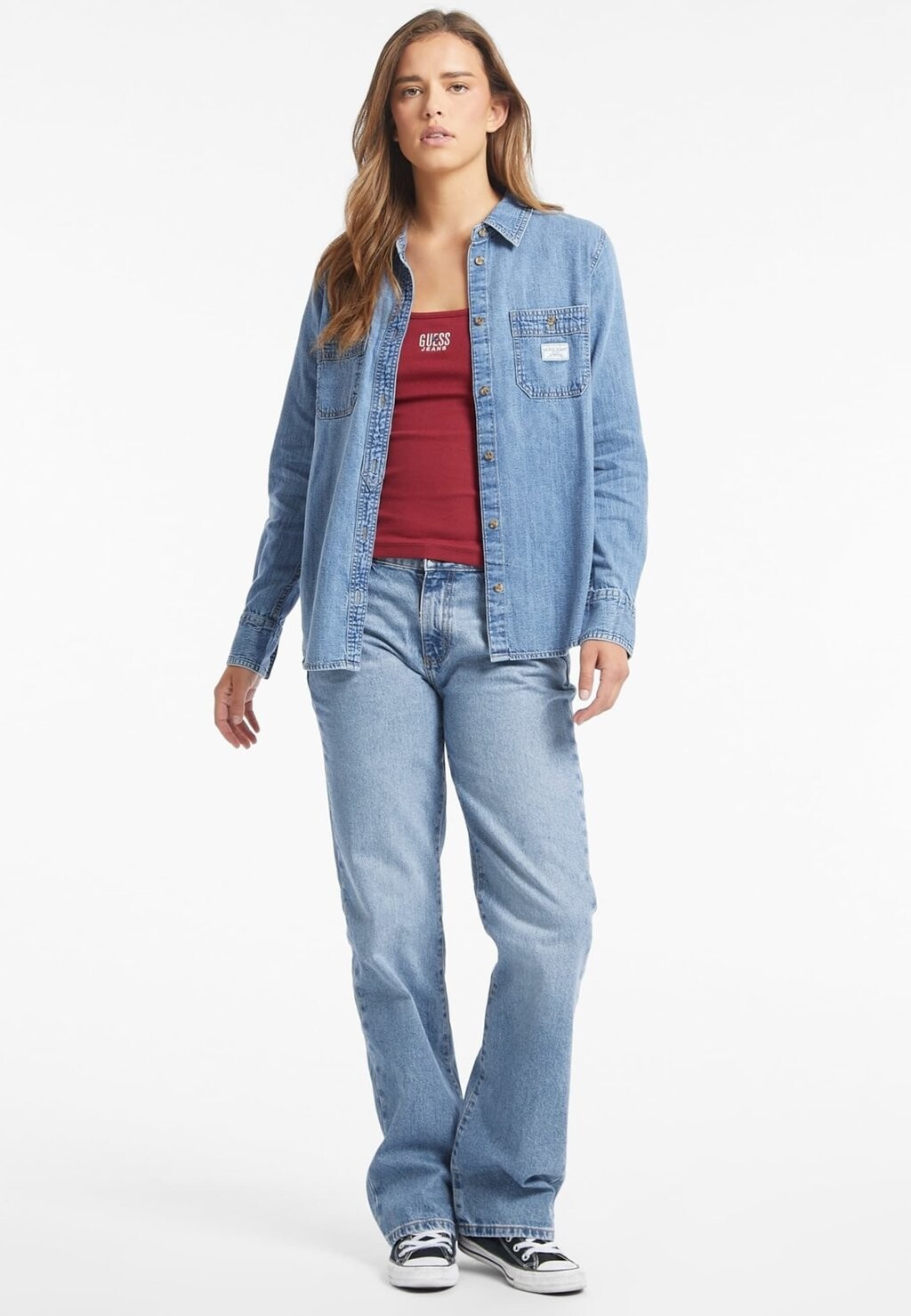 

Топ SLIM LOGOSTICKEREI Guess Jeans, красный