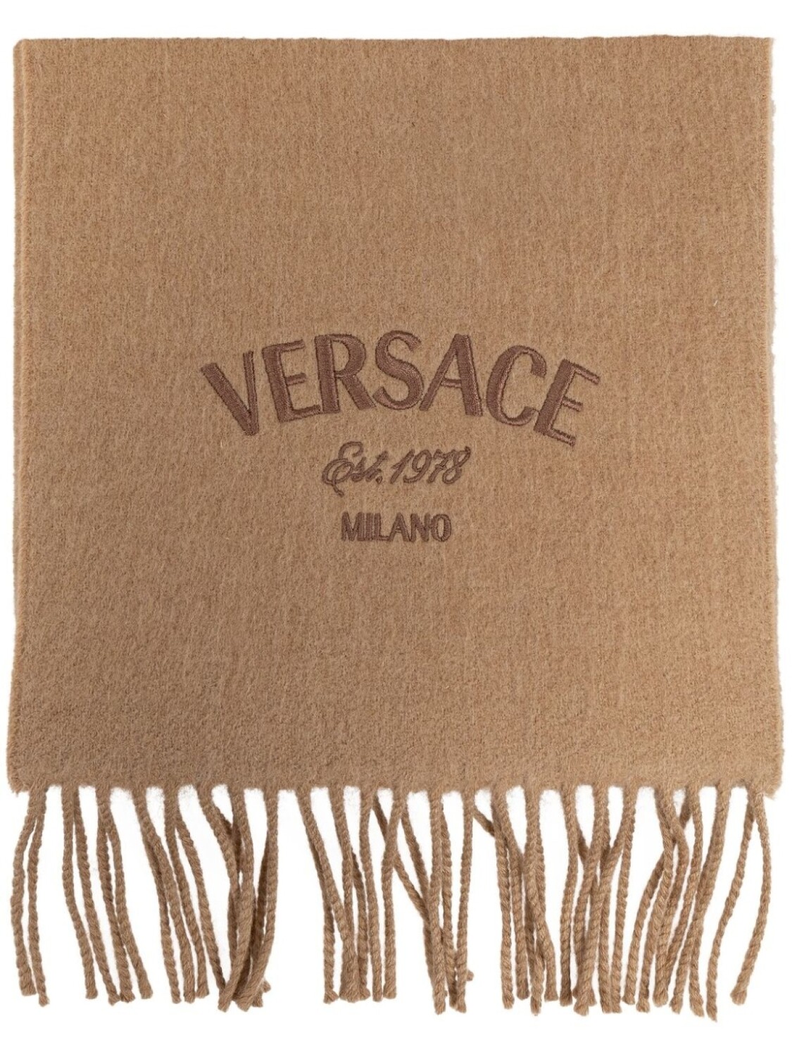 

Versace шарф с вышитым логотипом и бахромой, коричневый