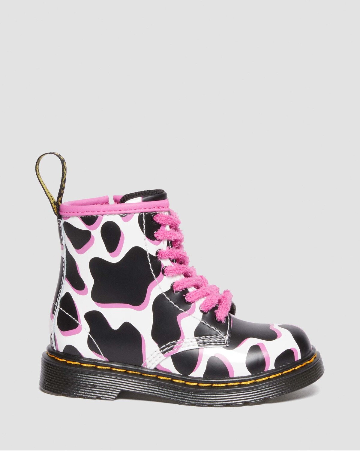 

Лакированные ботинки на шнуровке Toddler 1460 с коровьим принтом Dr. Martens