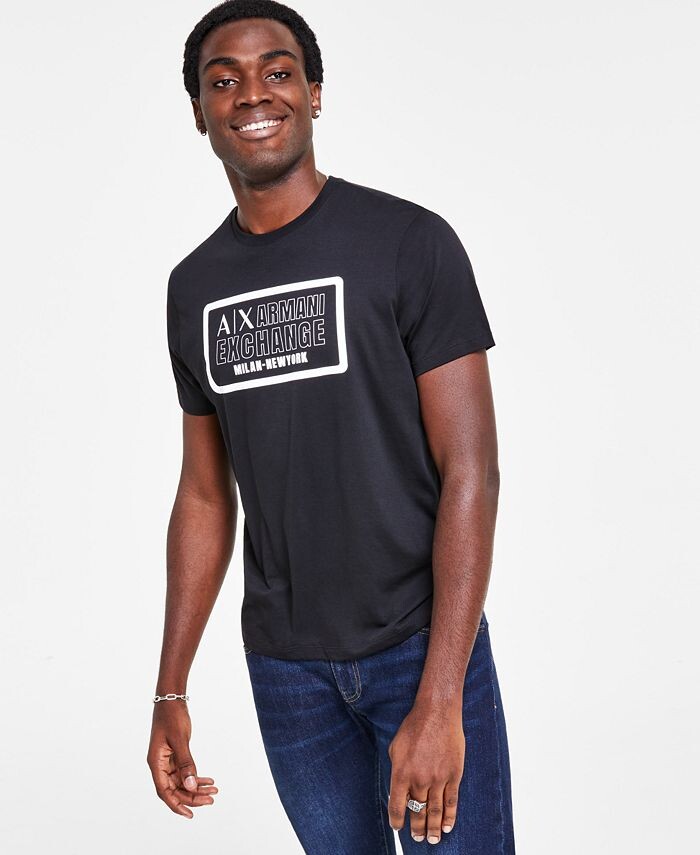 

Мужская хлопковая футболка с логотипом Armani Exchange, черный