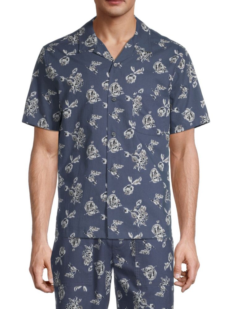 цена Рубашка-кабана с цветочным принтом икат Vince, синий