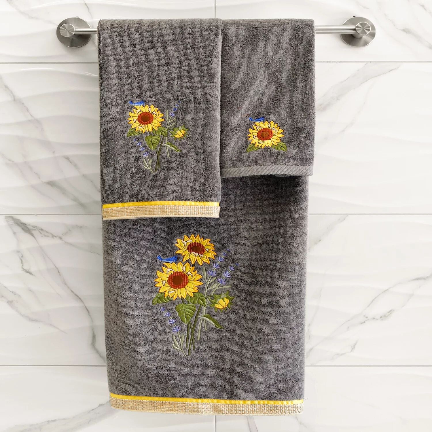 

Linum Home Textiles Турецкий хлопок Girasol Набор из 3 украшенных полотенец, белый