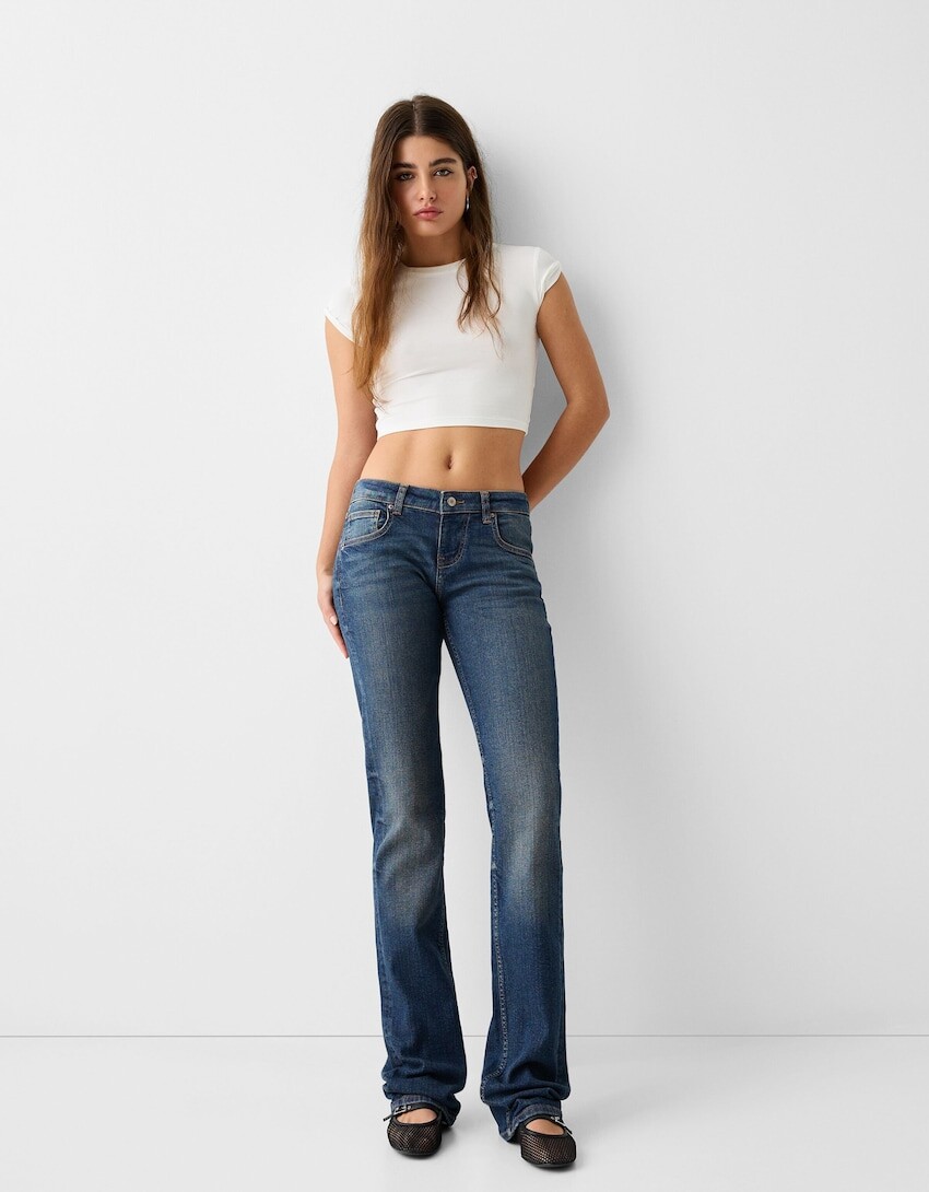 

Прямые джинсы с заниженной талией Bershka, синий