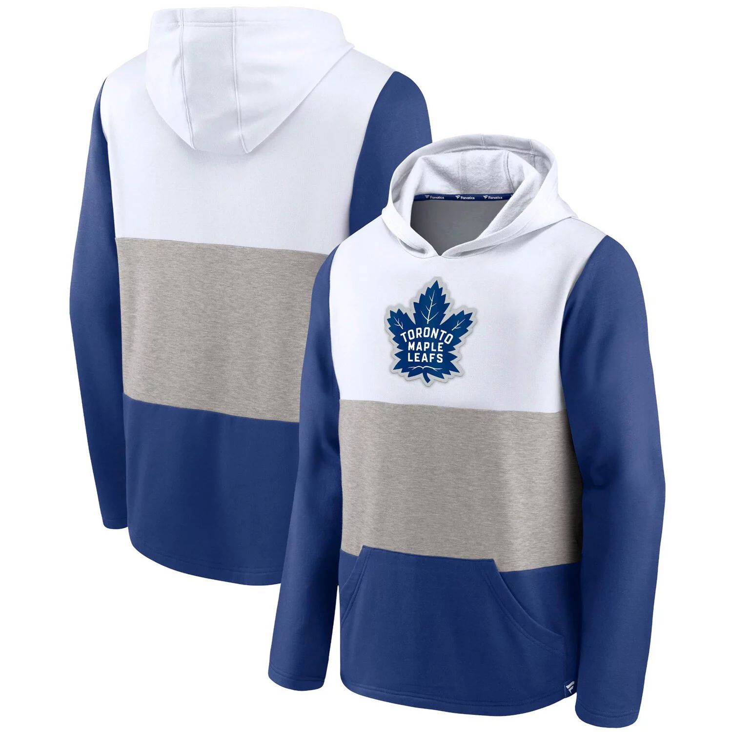 

Мужской бело-синий фирменный пуловер с капюшоном Fanatics Toronto Maple Leafs Prep Color Block