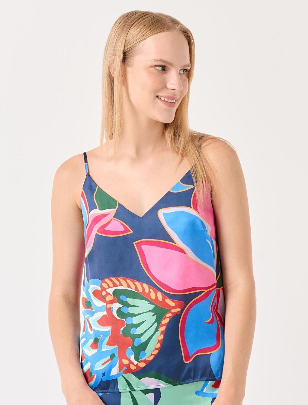 

Блузка с цветочным принтом и V-образным вырезом на комбинированных бретелях Jimmy Key