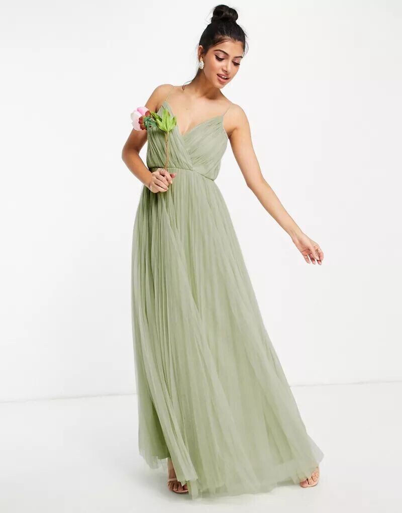 Платье макси из тюля со складками ASOS Bridesmaid