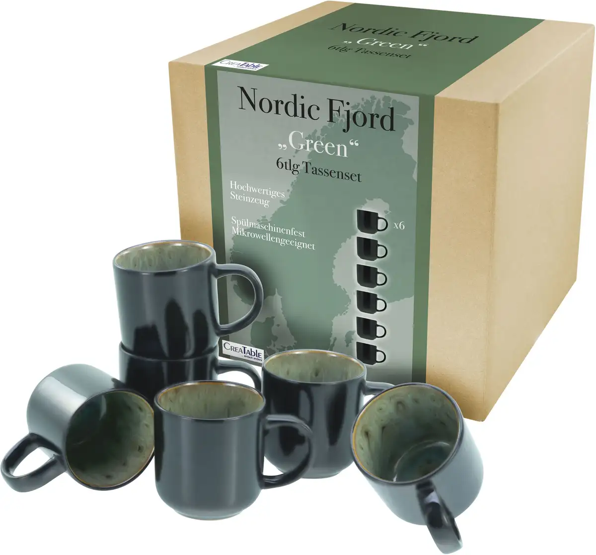 

Кружка CreaTable "Nordic Fjord", (набор, 6 шт.), кофейная кружка, набор чашек, 6 шт., 285 мл Ø 8,8х9,5 см, зеленый