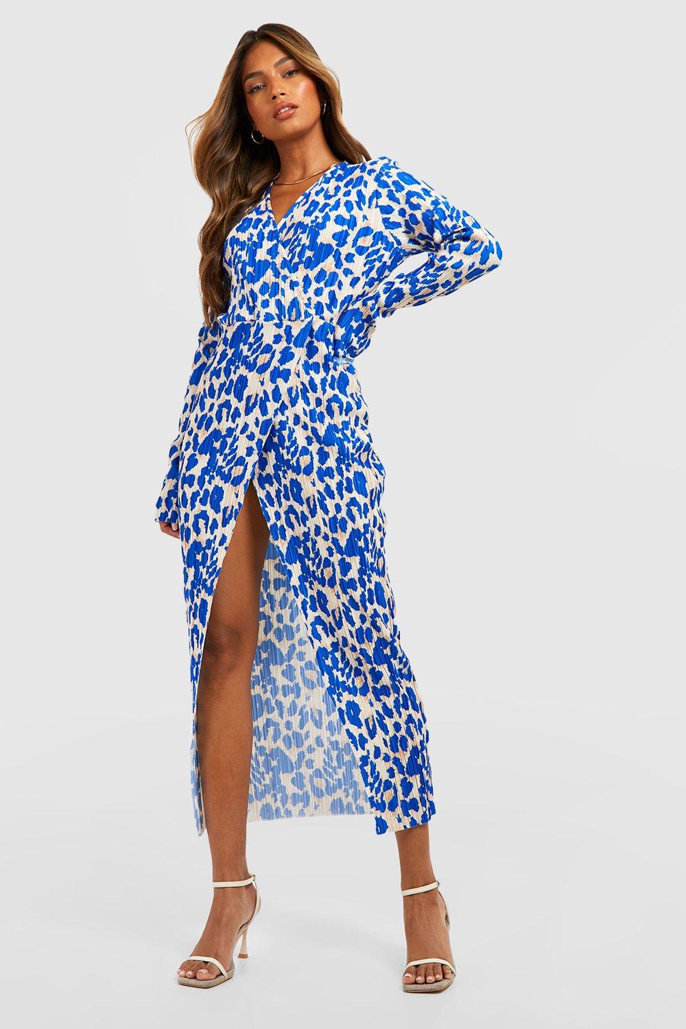 Леопардовое платье миди с запахом Boohoo, синий