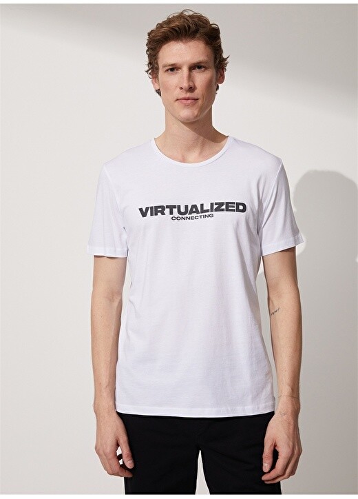 

Белая мужская футболка с круглым вырезом с принтом Virtualized People By Fabrika, Белый
