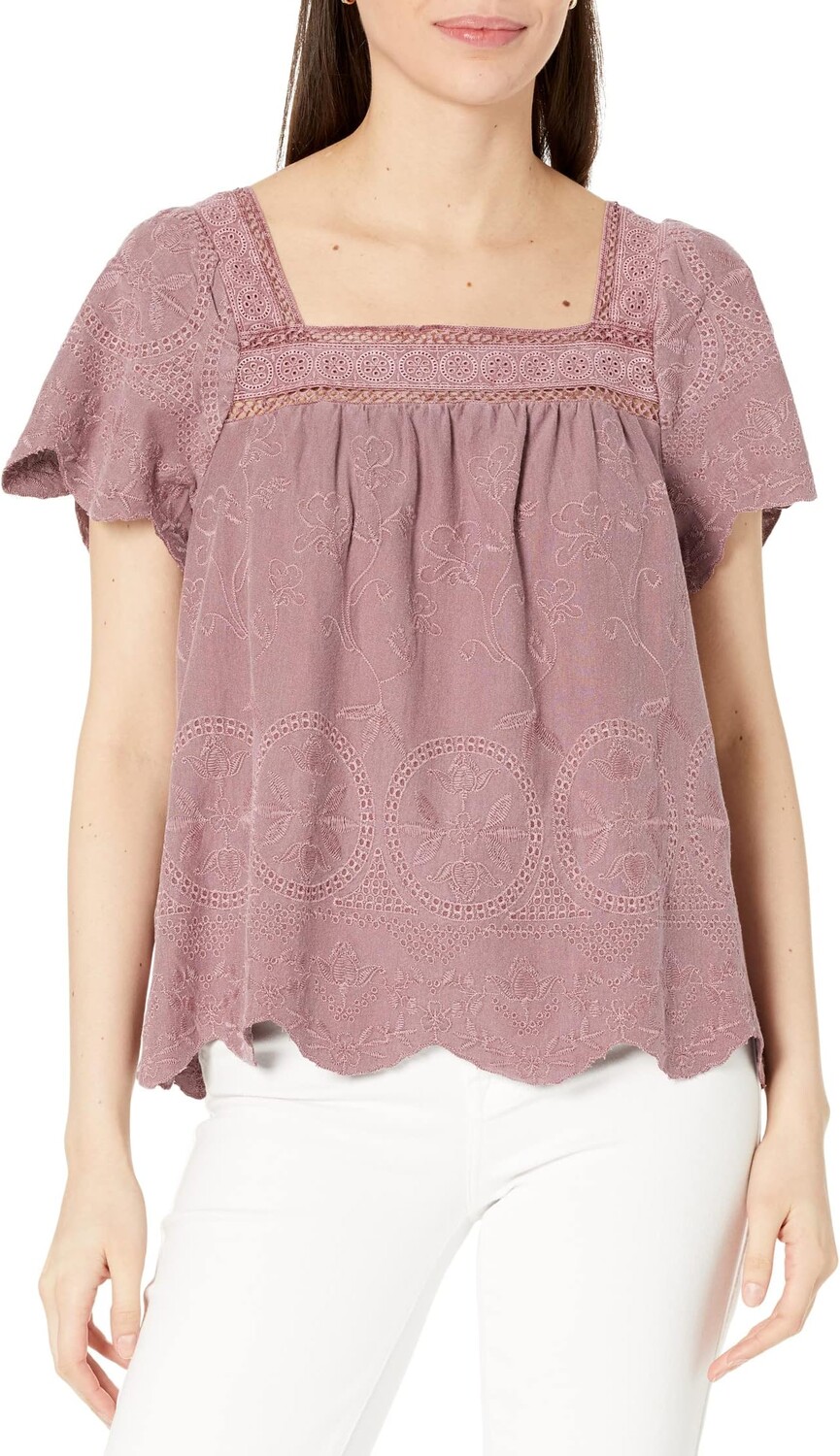 

Топ с вышитыми развевающимися рукавами Lucky Brand, цвет Rose Brown