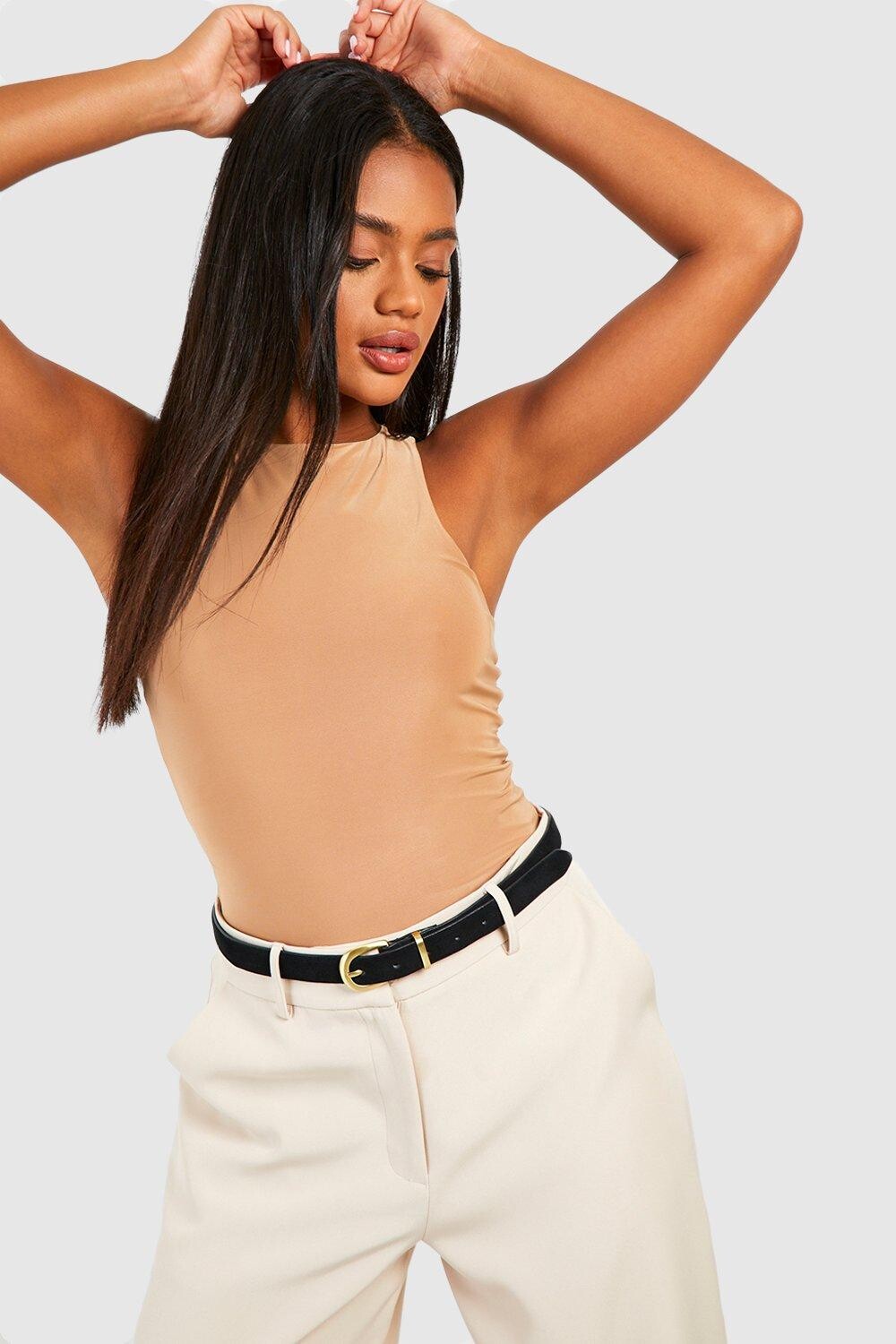 

Двухслойный боди racer neck Boohoo, мокка