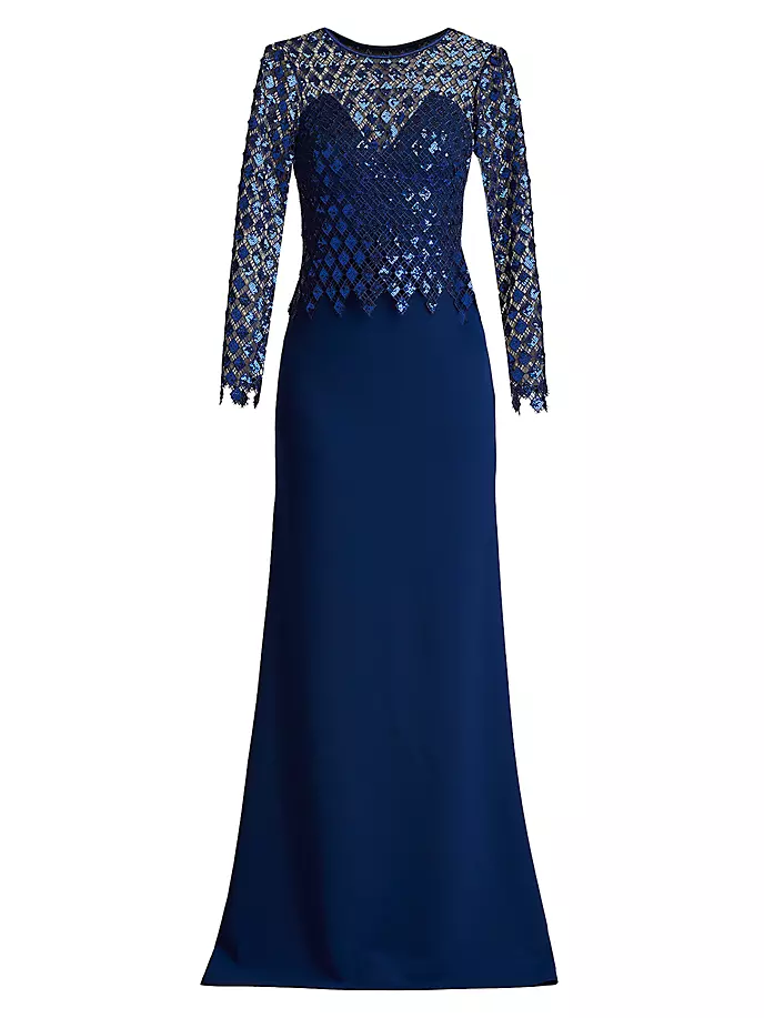 

Платье из крепа с блестками и бриллиантами Tadashi Shoji, цвет midnight