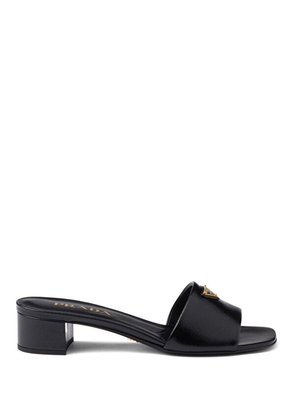 

Тапочки из сафьяновой лакированной кожи Prada, черный