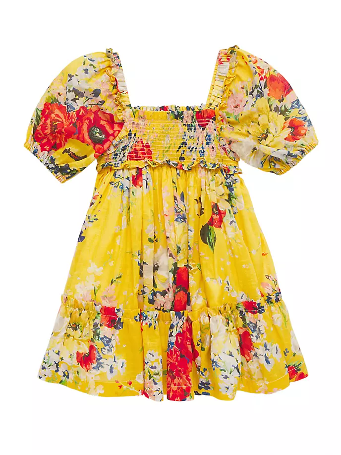 Легкое платье с пышными рукавами и цветочным принтом для малышей, маленьких девочек и девочек Zimmermann Kids, желтый