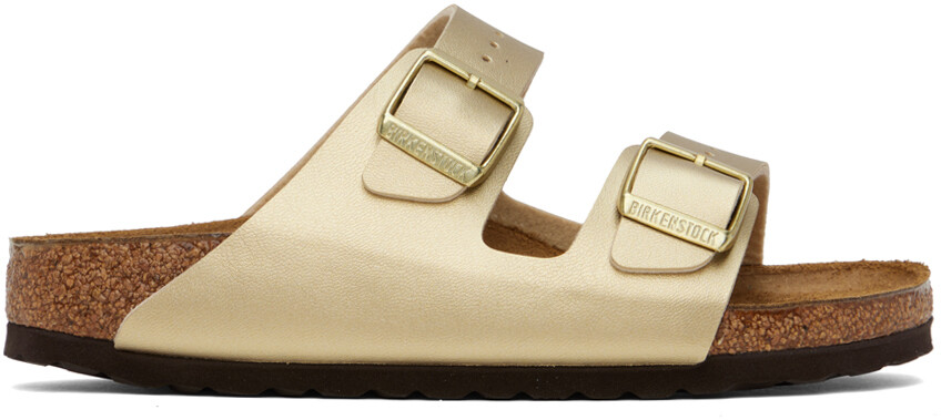 

Золотые узкие сандалии Birkenstock Arizona