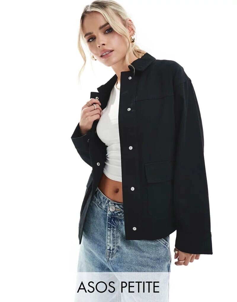 

Черная Куртка с карманом из хлопкового твила ASOS DESIGN Petite