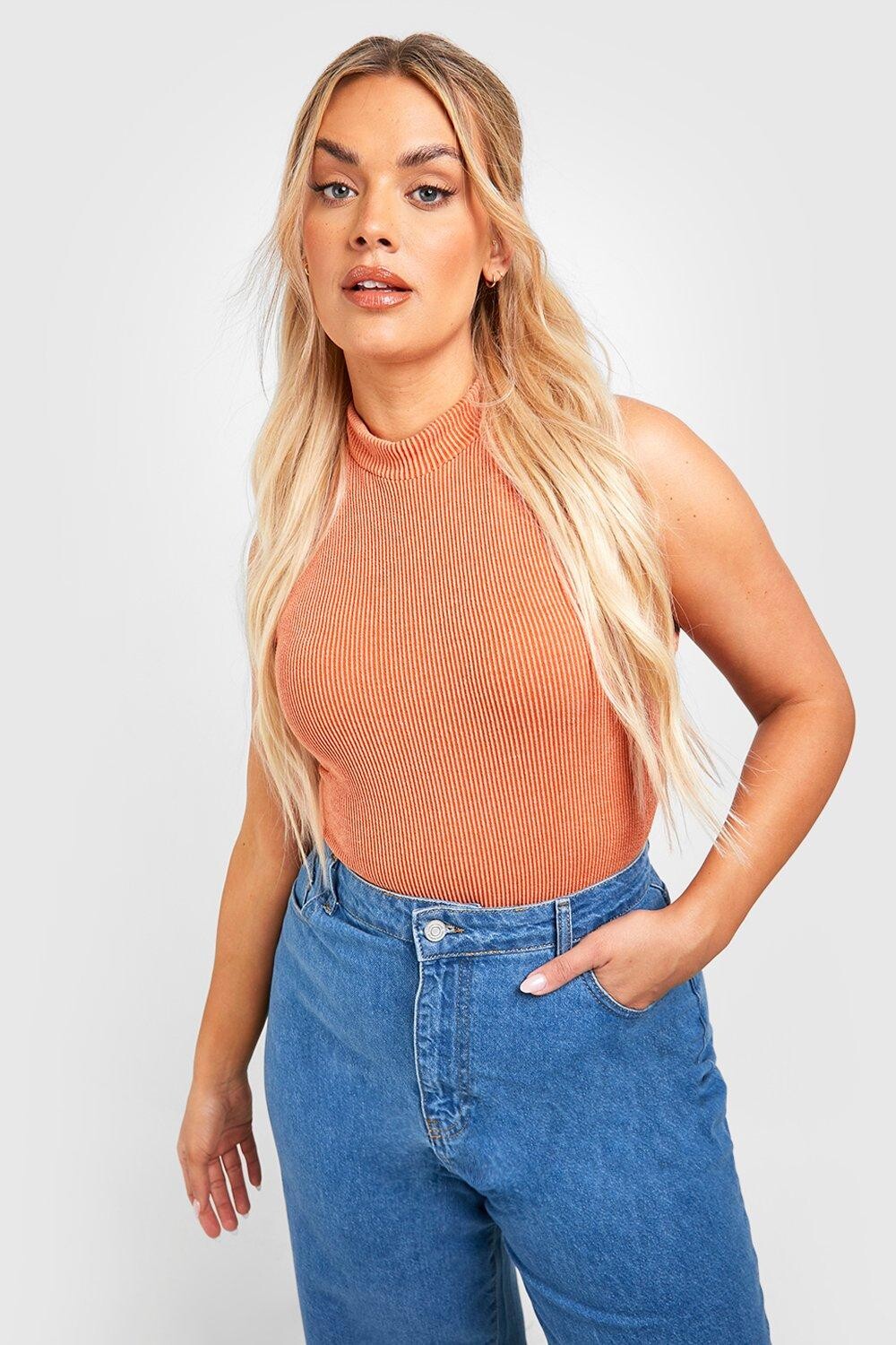 

Двухцветное боди plus с высоким воротом в ребку Boohoo, оранжевый