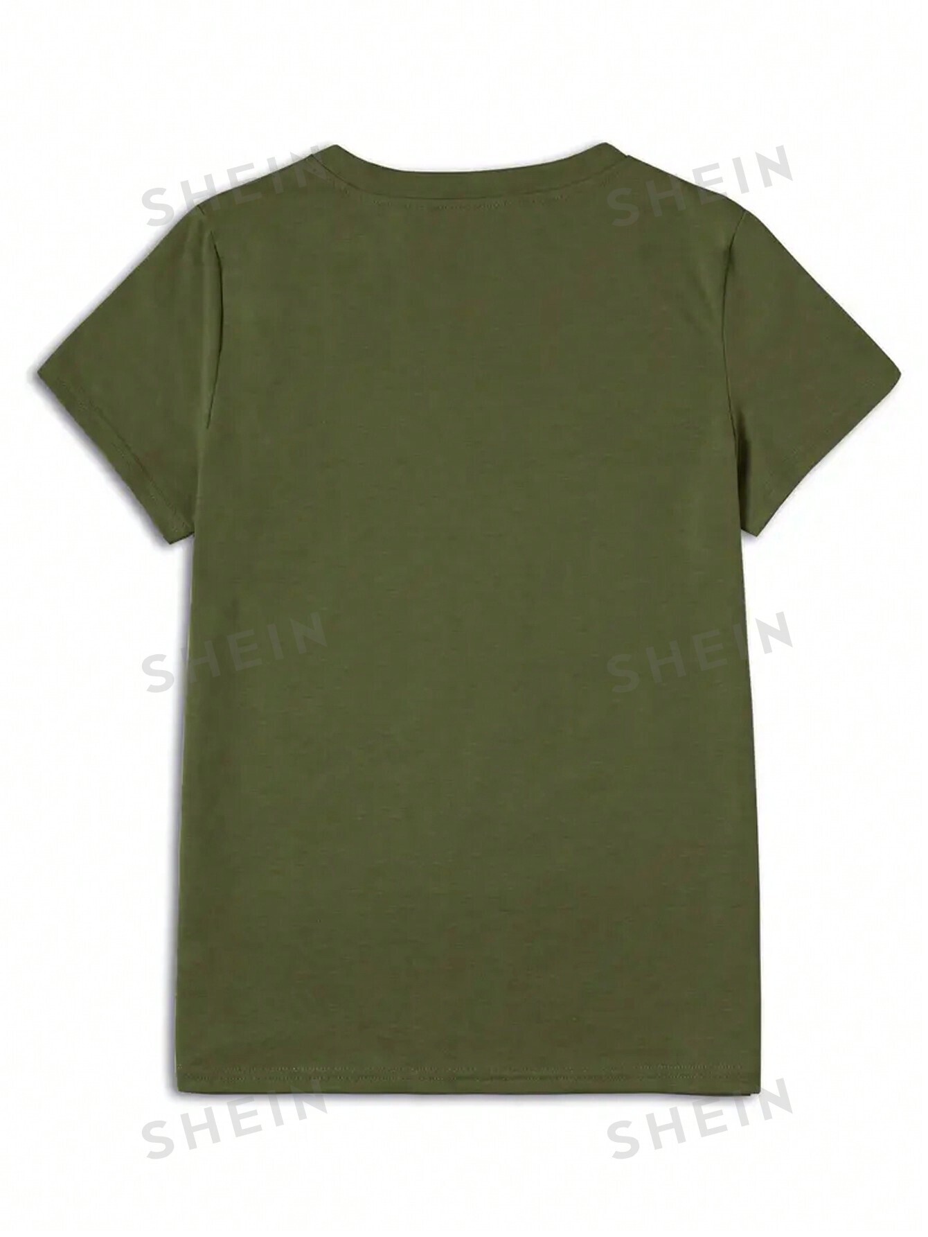 SHEIN LUNE Женская футболка с круглым вырезом и короткими рукавами с принтом жирафа, армейский зеленый цена и фото