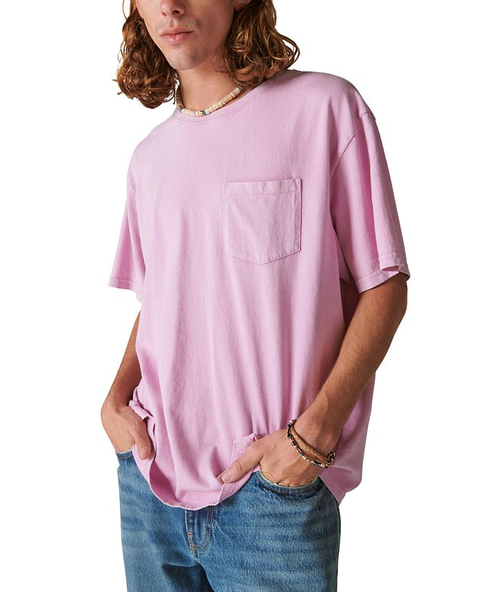 Мужская стираная футболка с короткими рукавами и карманами с круглым вырезом Lucky Brand, розовый цена и фото