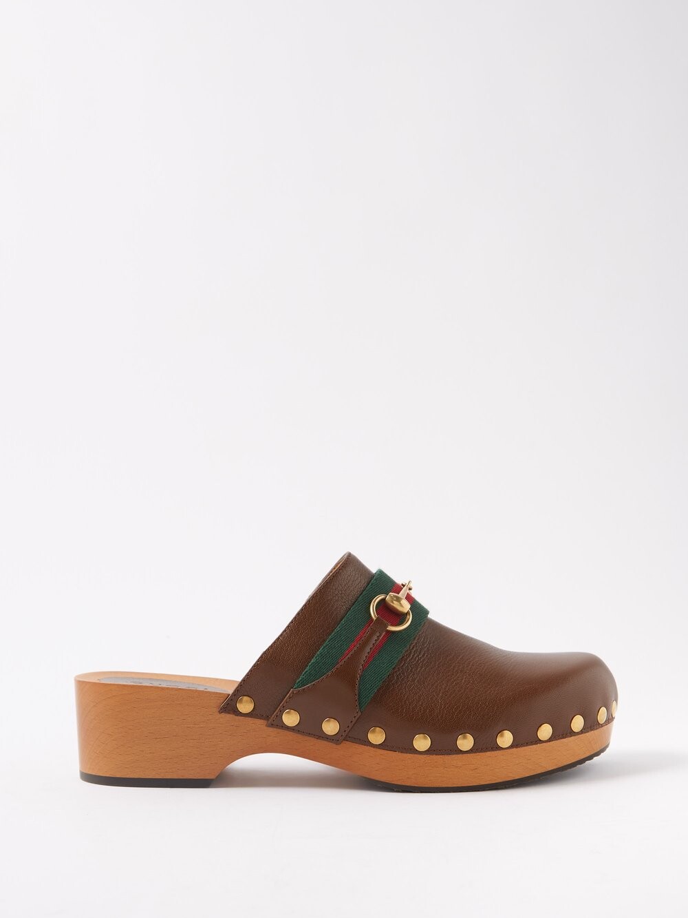 

Кожаные сабо horsebit с полосками web Gucci, коричневый