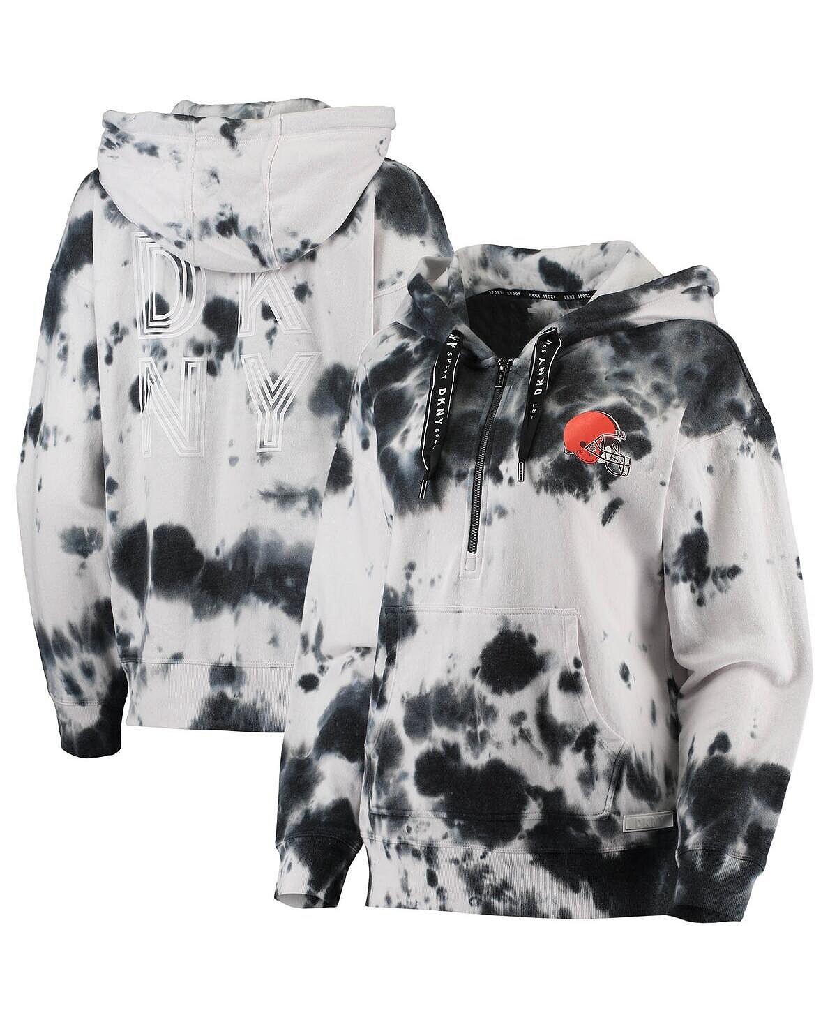

Женская белая, черная толстовка с капюшоном Cleveland Browns Dakota Oversized с молнией до половины длины и принтом тай-дай DKNY