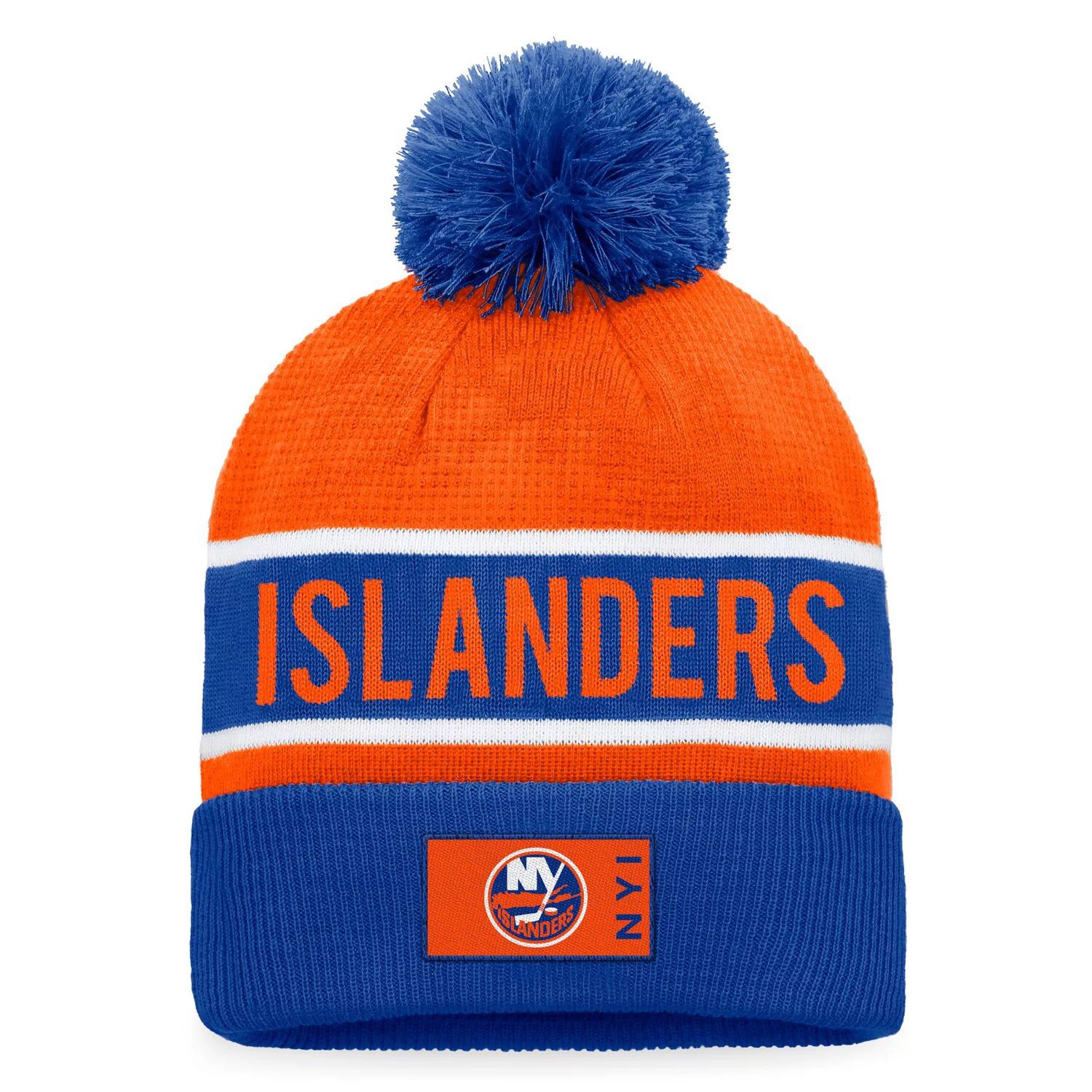 

Мужская вязаная шапка Fanatics Royal/оранжевого цвета New York Islanders Authentic Pro Rink с манжетами и помпоном