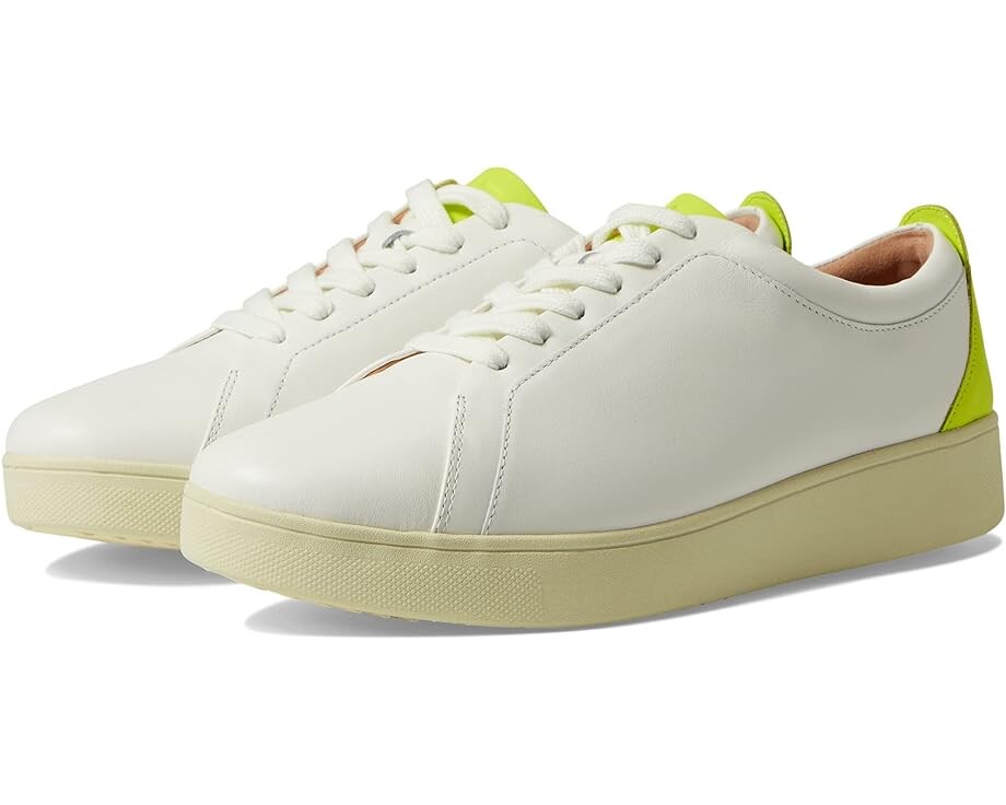 

Кроссовки FitFlop Rally Neon-Pop Leather Sneakers, цвет Urban White/Electric Yellow