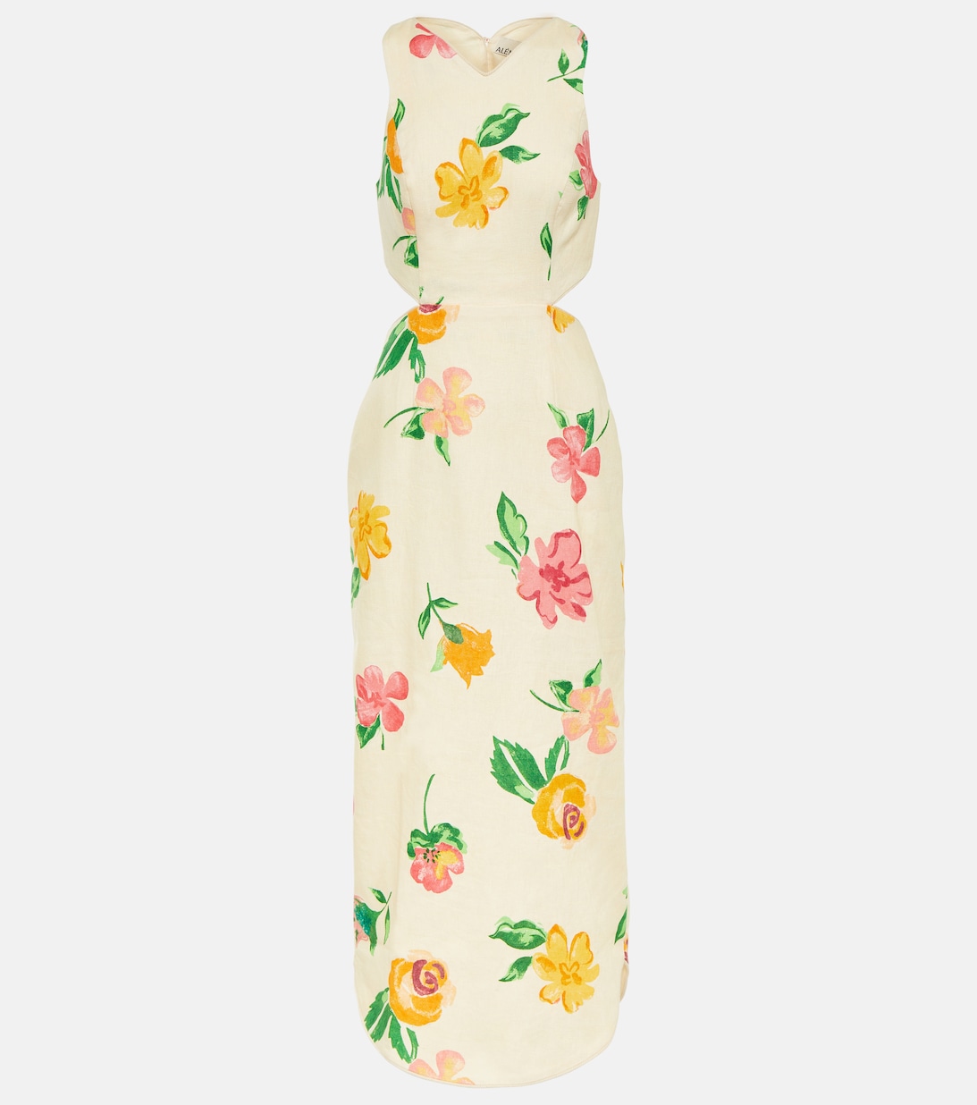 Льняное платье миди с цветочным принтом и вырезом ALÉMAIS, разноцветный