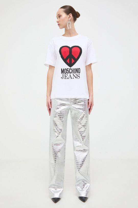 Хлопковая футболка Moschino Jeans, белый хлопковая футболка moschino jeans розовый