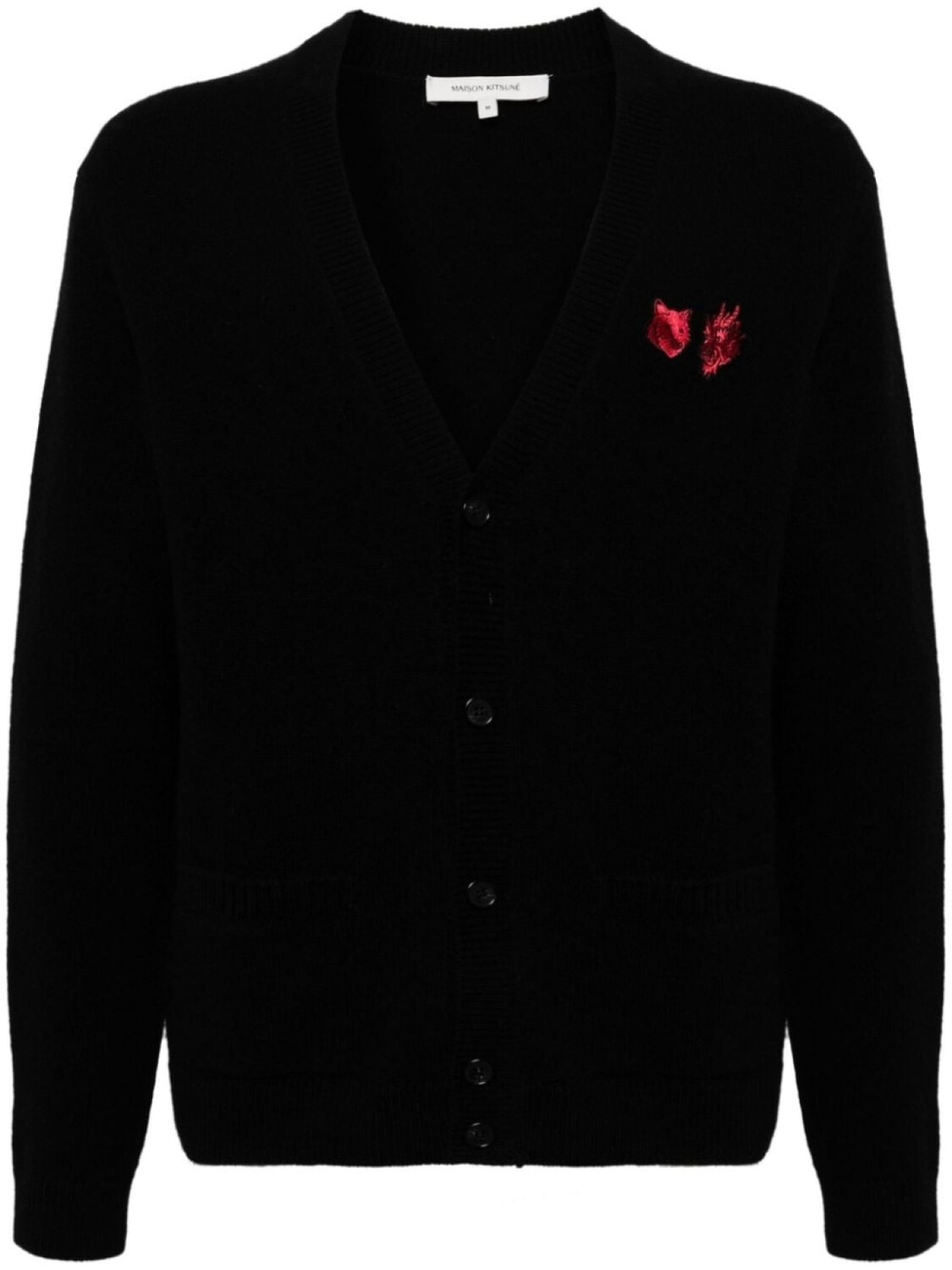 

Шерстяной кардиган с логотипом Fox Maison Kitsuné, черный