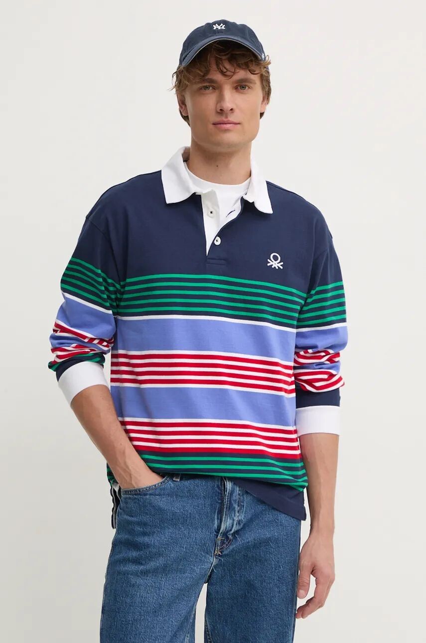 

Хлопковый топ с длинными рукавами United Colors of Benetton, темно-синий