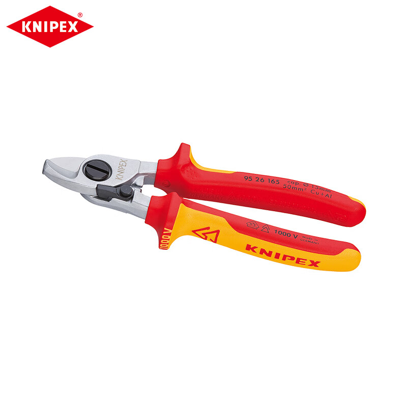 Кусачки для проволоки KNIPEX 165 мм, двухцветная ручка, хромированный корпус, одножильные, многожильные, медно-алюминиевые ножницы 95 26 165