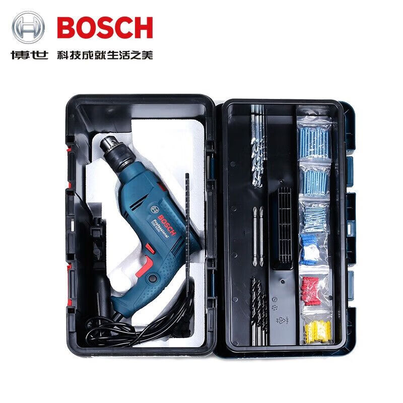 Ручная электрическая дрель Bosch, ударная дрель, бытовая электрическая отвертка, ящик для инструментов, полный набор GSB550, отвертка с перфорацией вперед и назад