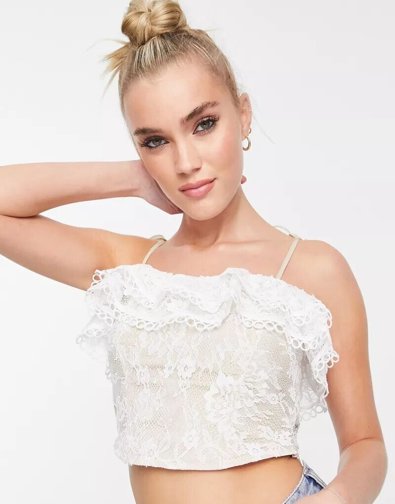 

Светло-розовый кружевной топ с рюшами Miss Selfridge