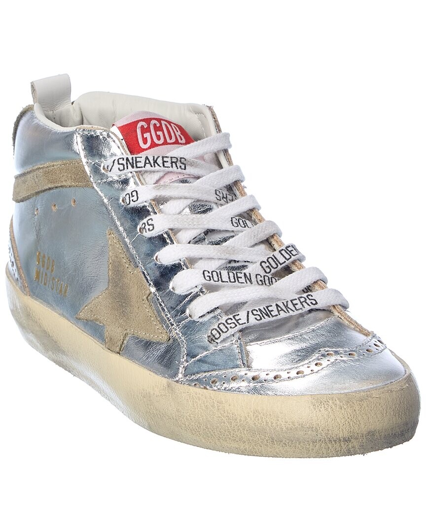 

Кожаные кроссовки Golden Goose Mid Star, серебро