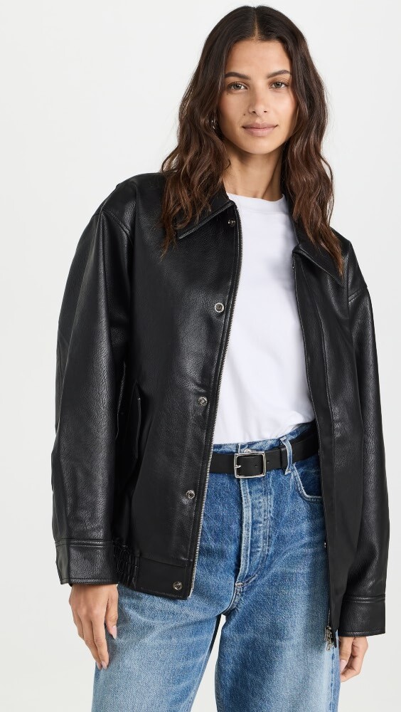 

Куртка Pixie Market Nash Oversized Leather Bomber, черный