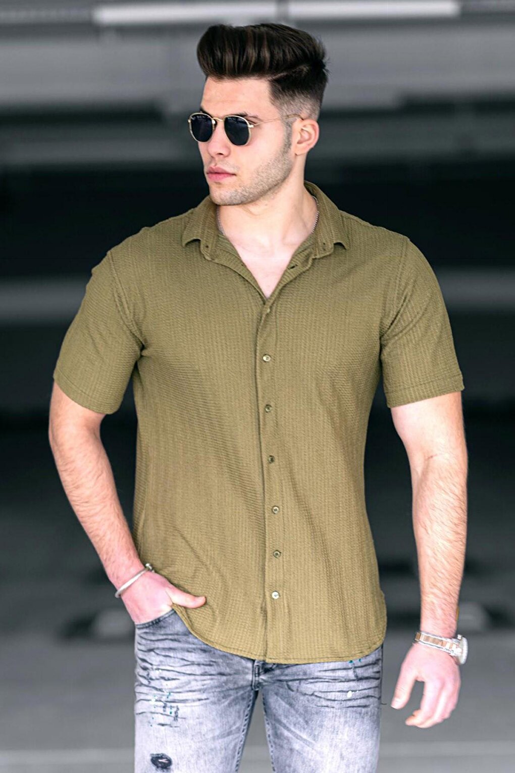 Мужская рубашка цвета хаки 4937 MADMEXT