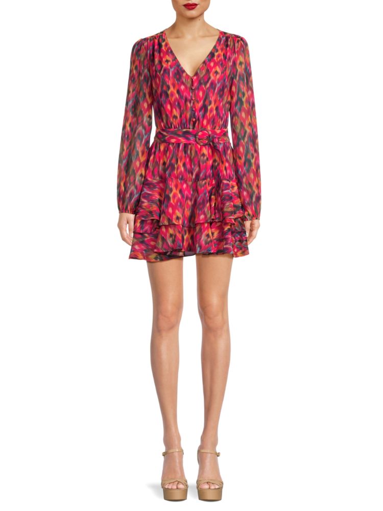 Мини-платье икат с поясом Allison New York, цвет Ikat Haze мини юбка с цветочными рюшами allison new york цвет pink floral