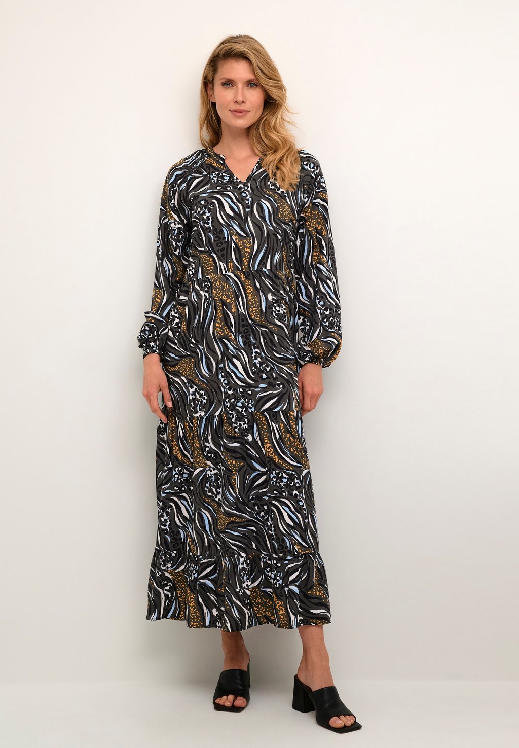 Длинное платье с леопардовым принтом Kaffe fashion blue zebra print women