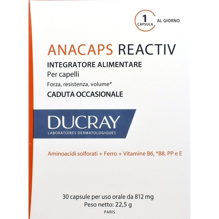 Anacaps Reactiv для волос и ногтей, 30 капсул, Ducray ducray anacaps reactiv биологически активная добавка к пище для волос и кожи головы 30
