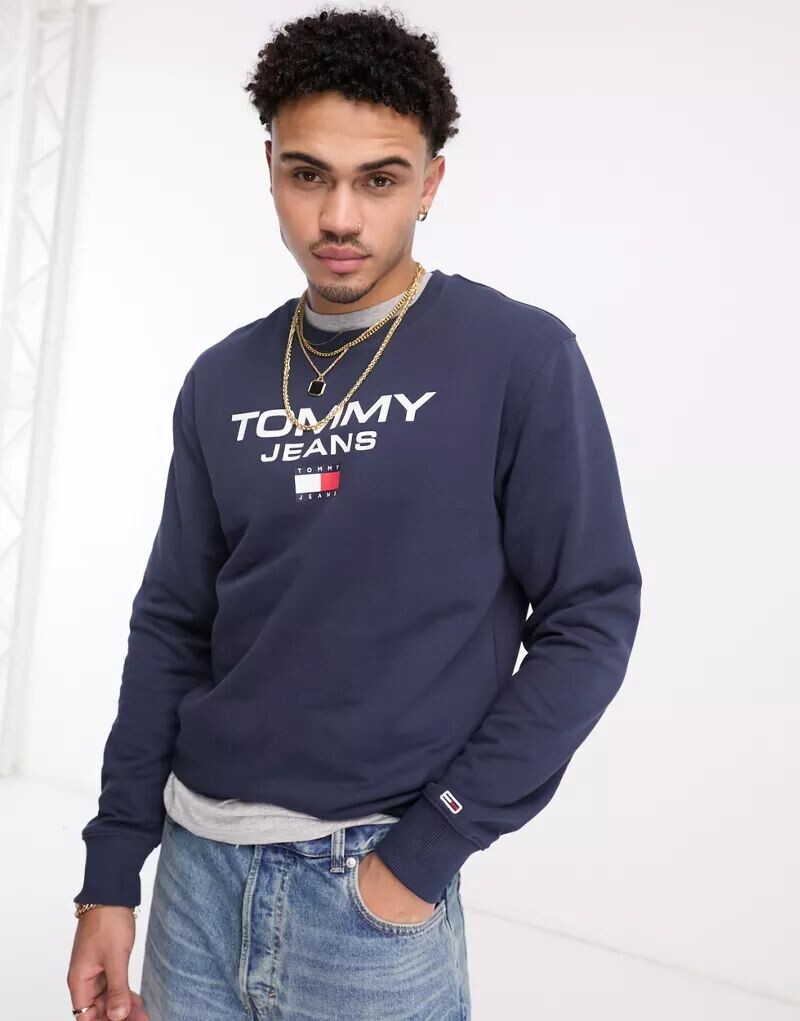 

Темно-синяя толстовка с круглым вырезом Tommy Jeans