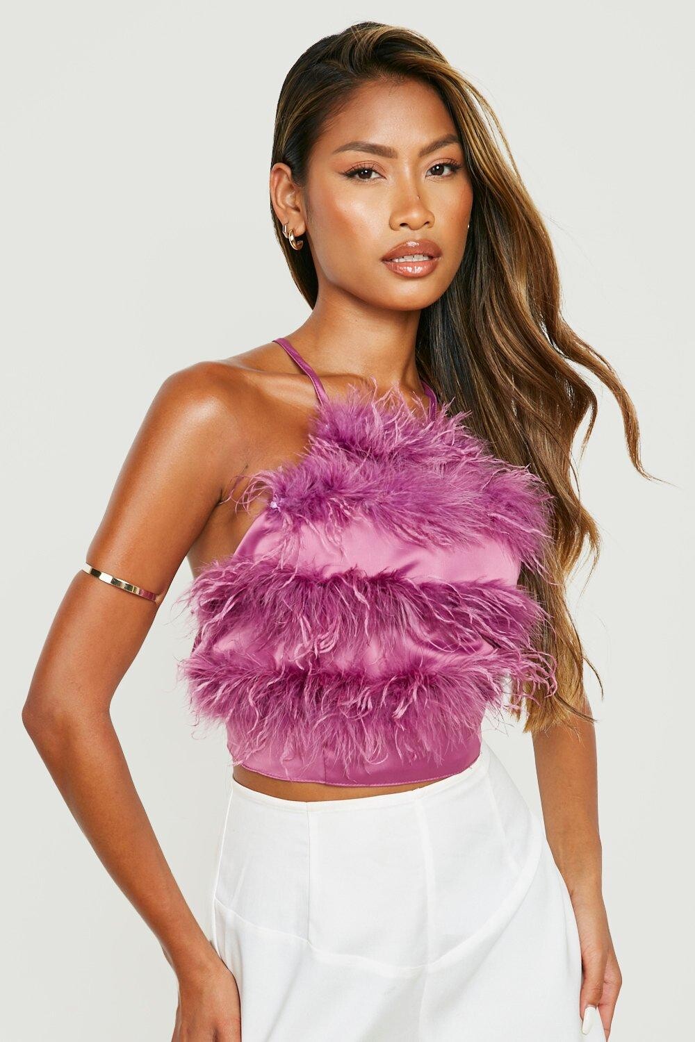 

Топ с перьями на спине Boohoo, фиолетовый