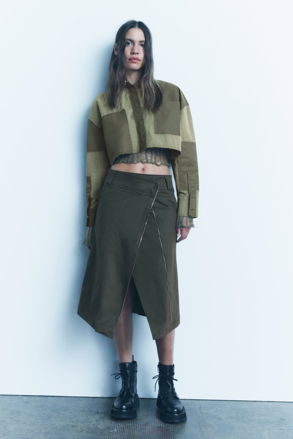

Асимметричная юбка на молнии ZARA, хаки