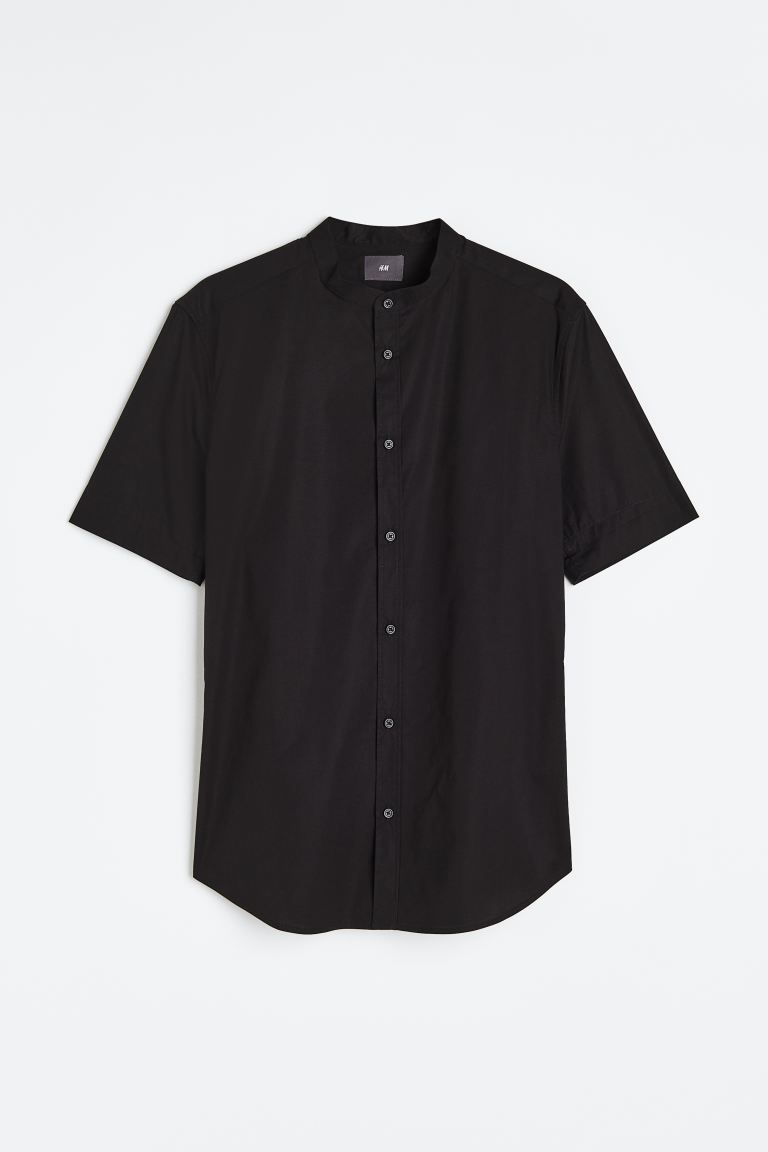 Хлопковая рубашка с мускулистым кроем H&M, черный рубашка мужская с клетчатым принтом гавайская блуза с воротником стойкой короткими рукавами на пуговицах свободная повседневная одежда