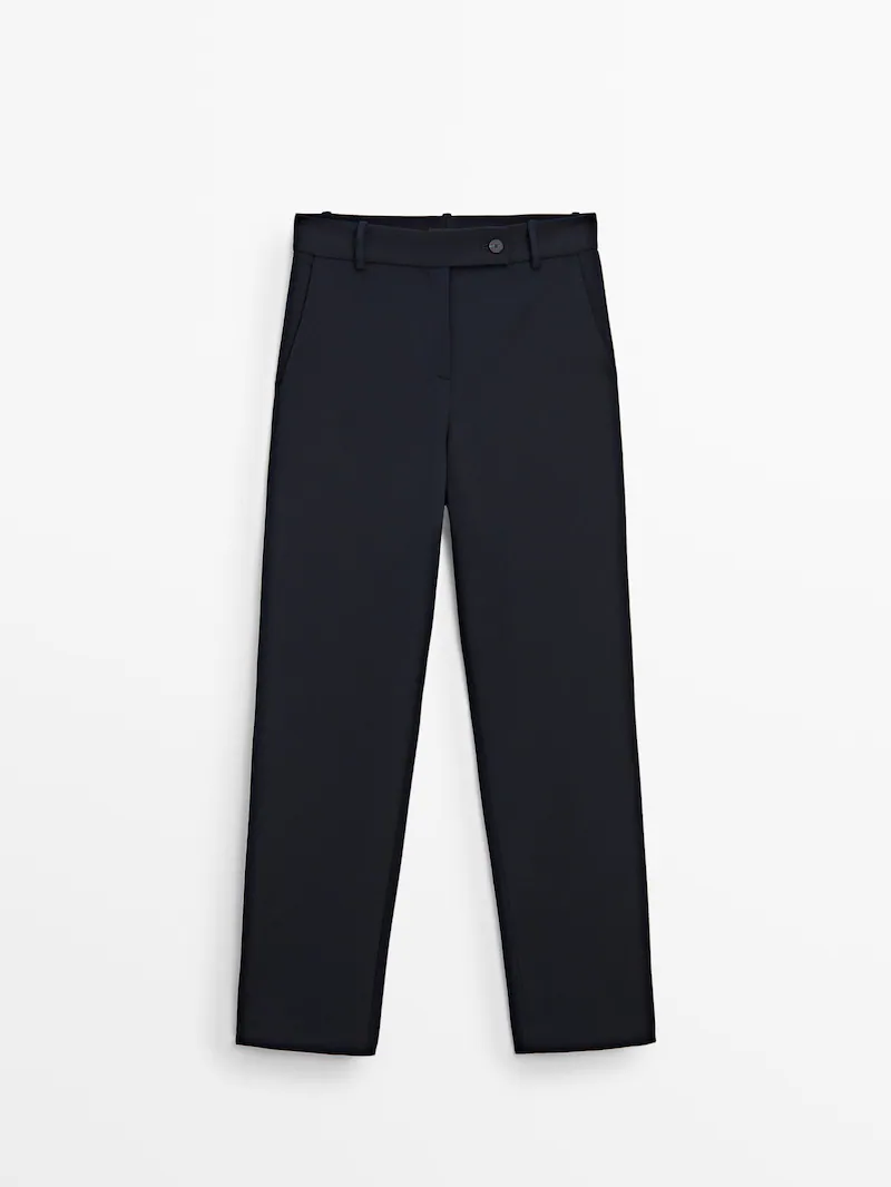 Однотонные брюки прямого кроя темно-синего цвета Massimo Dutti, синий
