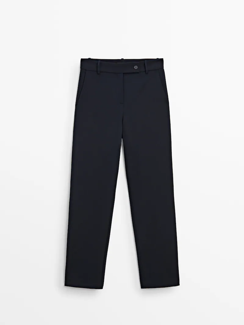 

Однотонные брюки прямого кроя темно-синего цвета Massimo Dutti, синий